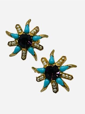 Vintage ART Arthur Pepper Starburst Rhinestone Earrings